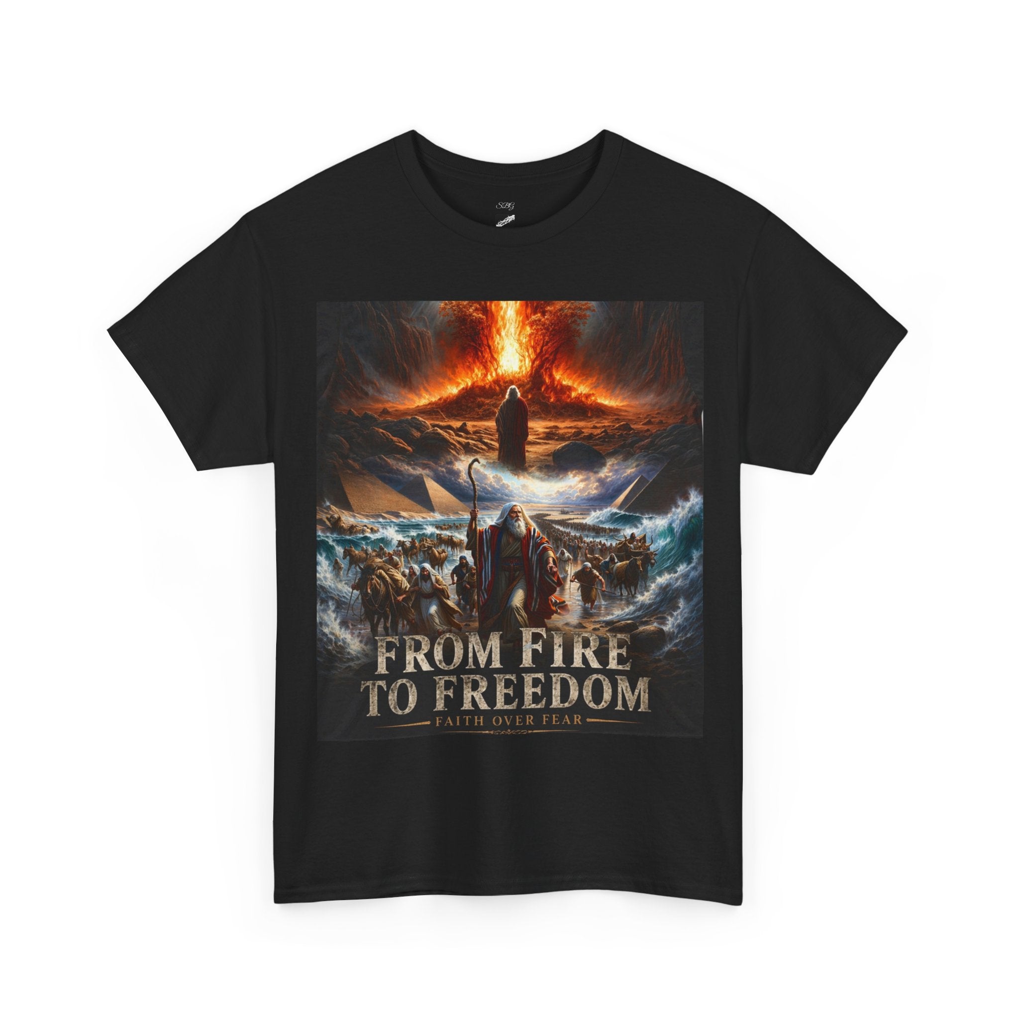 Unisex “From Fire to Freedom” Moses Graphic T-Shirt – Faith Over Fear Biblical Tee