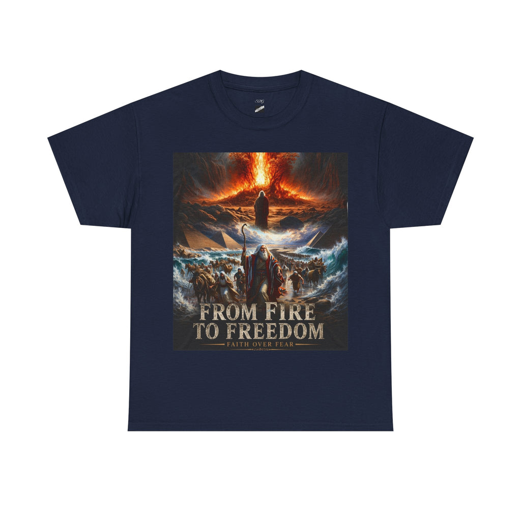 Unisex „From Fire to Freedom“ Moses Grafik T-Shirt – Faith Over Fear Biblisches T-Shirt