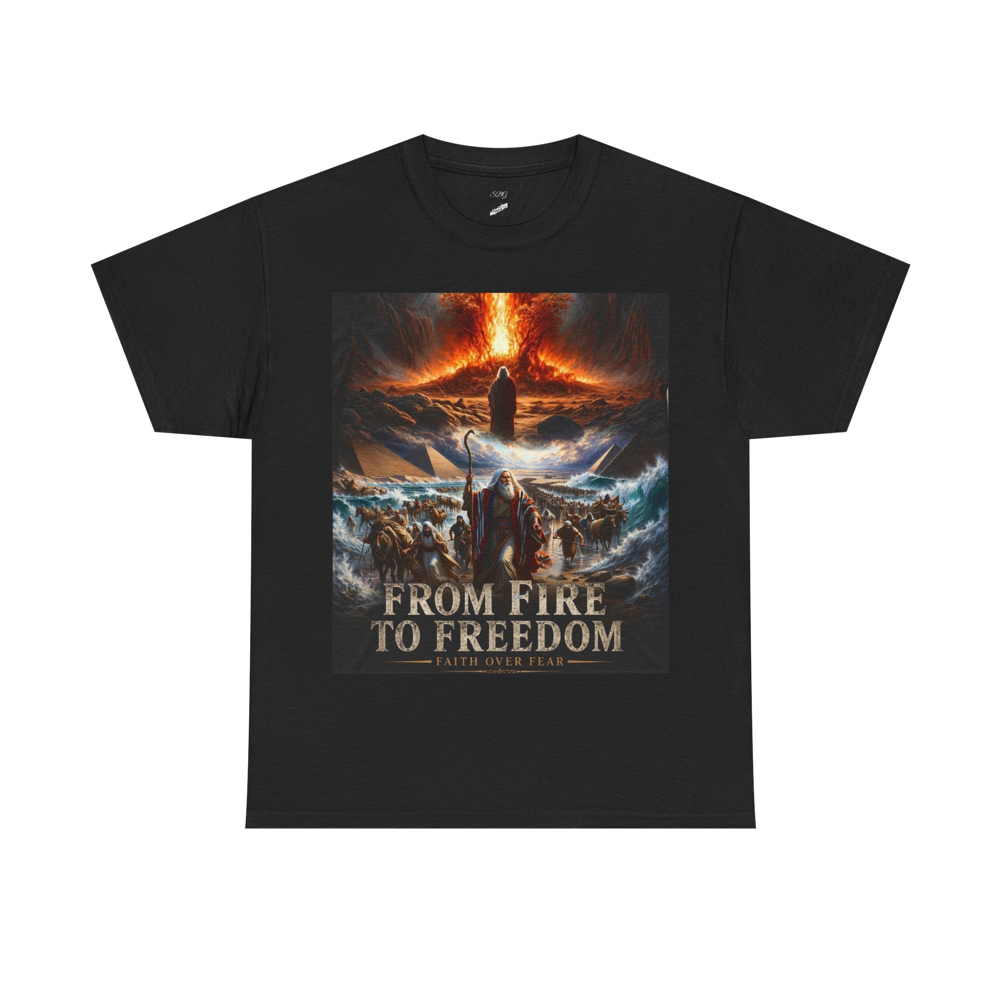 Unisex “From Fire to Freedom” Moses Graphic T-Shirt – Faith Over Fear Biblical Tee